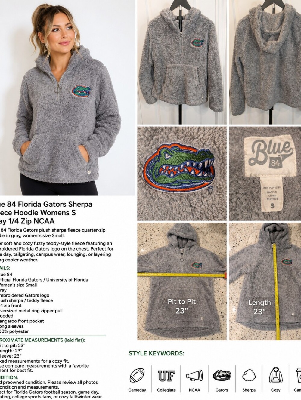 Blue 84 Florida Gators Sherpa Fleece Hoodie Womens S Gray 1/4 Zip NCAA
